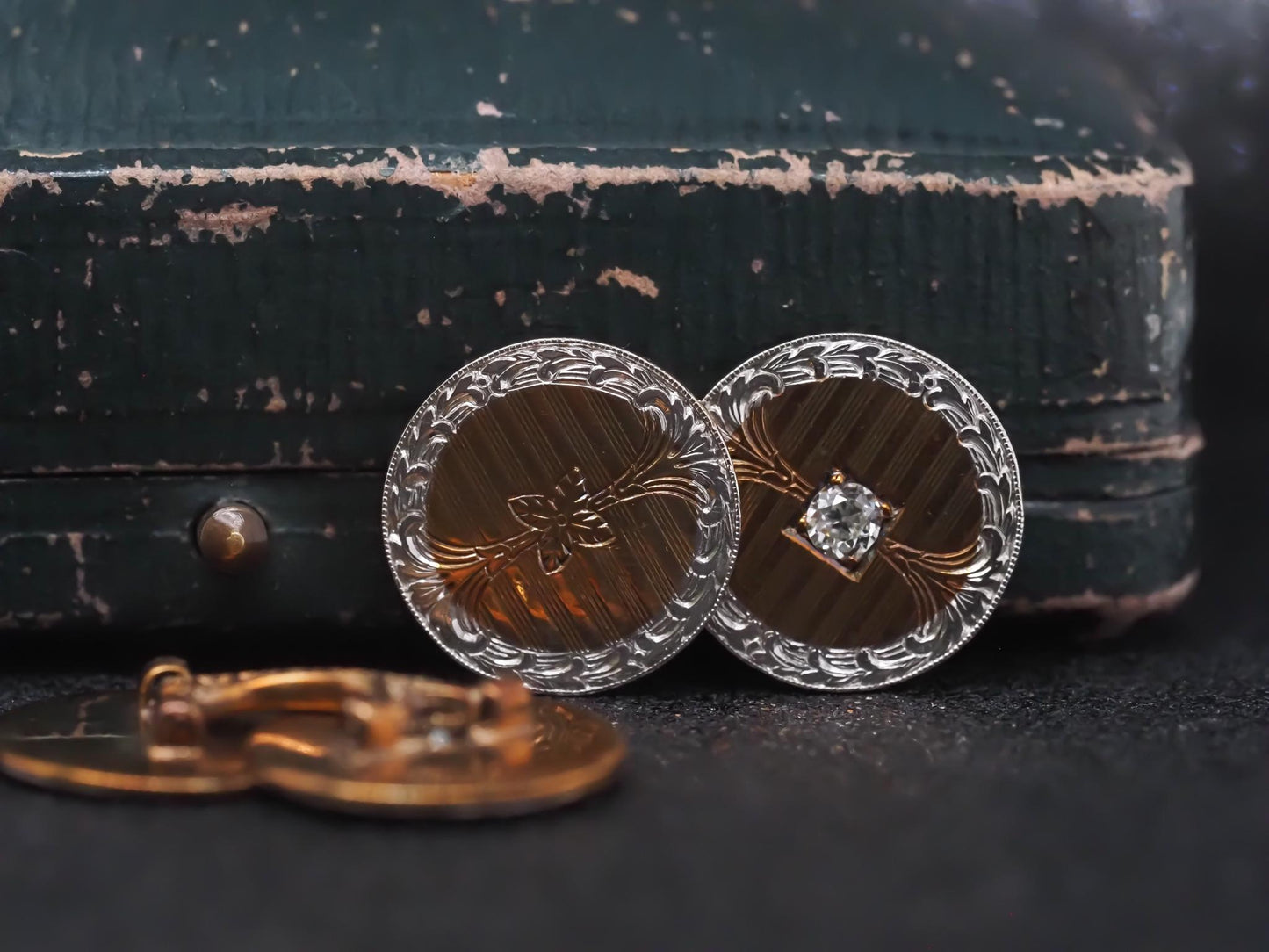 Edwardian Platinum and 14K Yellow Gold Diamond Cufflinks