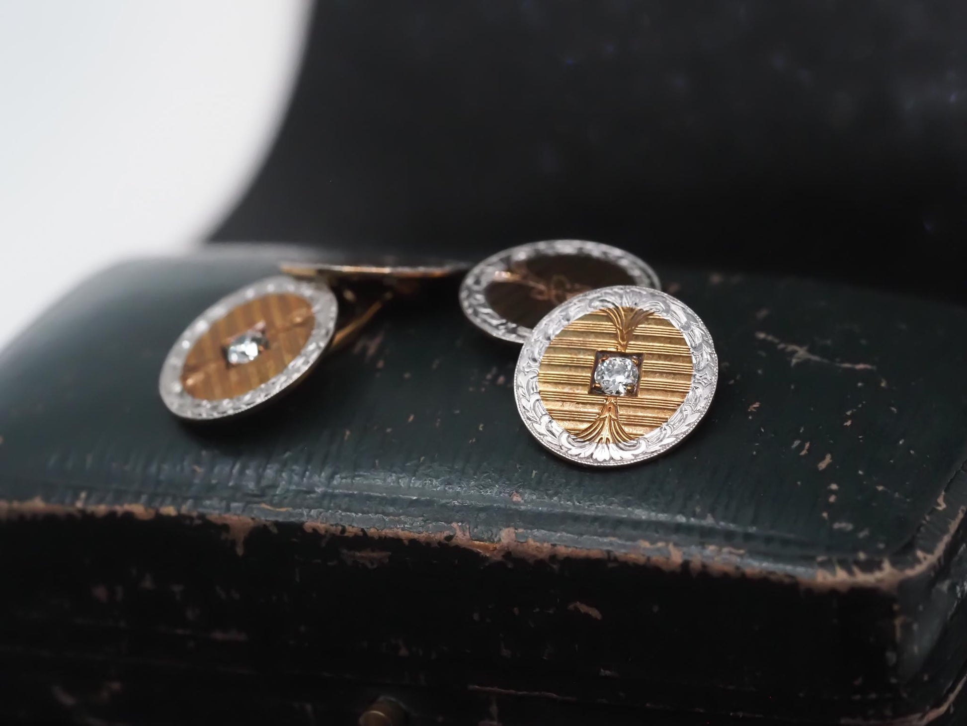 Edwardian Platinum and 14K Yellow Gold Diamond Cufflinks