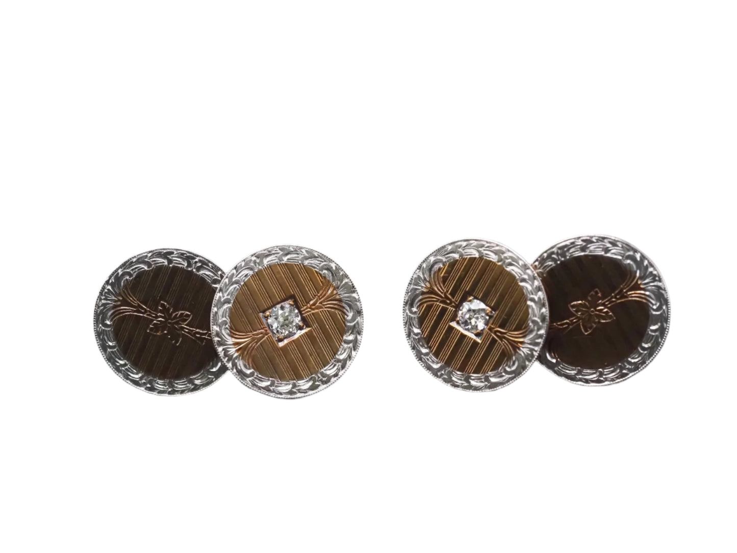 Edwardian Platinum and 14K Yellow Gold Diamond Cufflinks