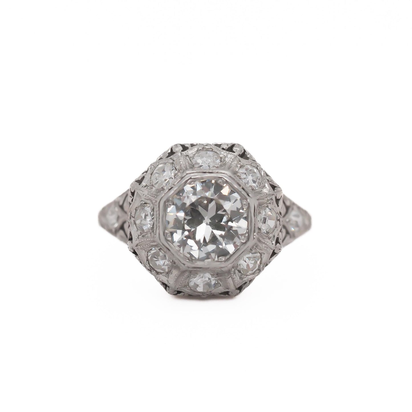 Circa 1920s Platinum 1.00ct Old European Brilliant Diamond Engagement Ring