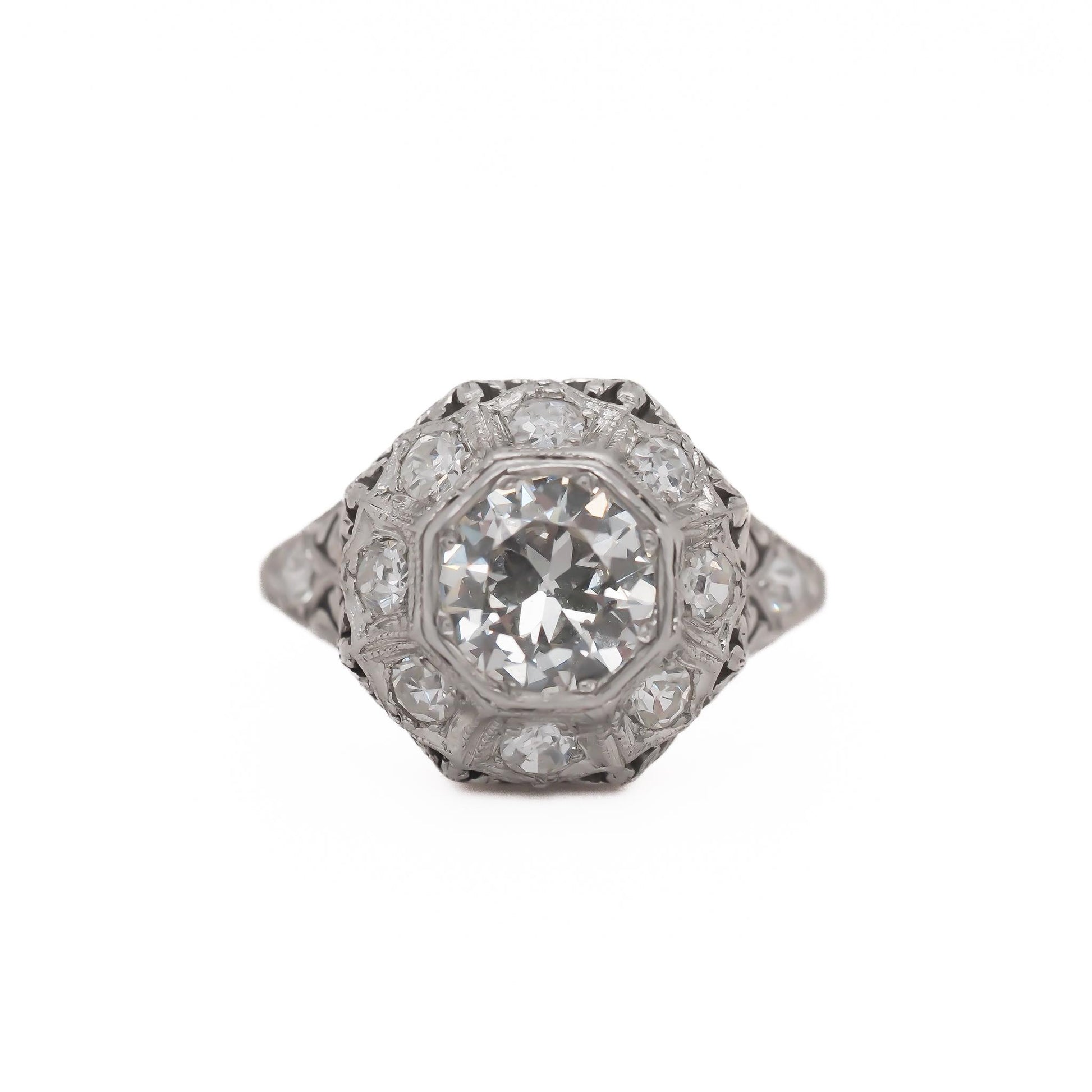 Circa 1920s Platinum 1.00ct Old European Brilliant Diamond Engagement Ring