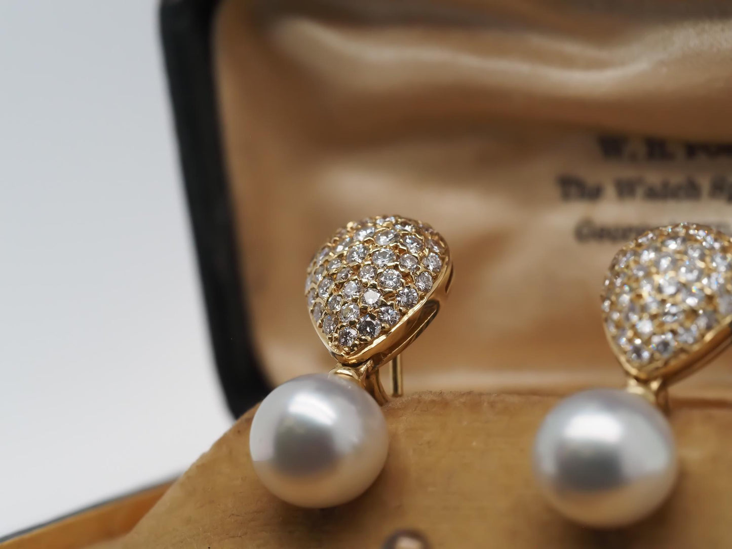 Estate 18K Yellow Gold Drop Earrings with Diamonds and Pearls