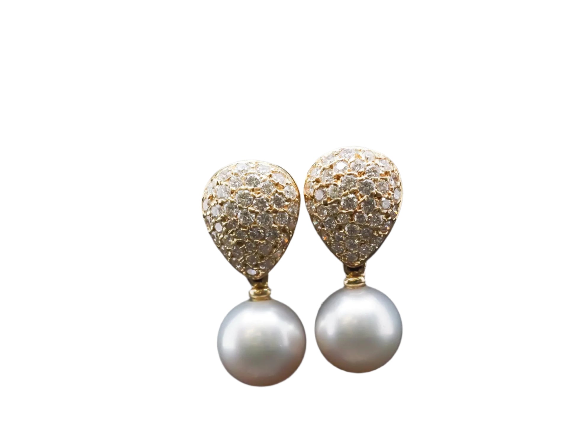 Estate 18K Yellow Gold Drop Earrings with Diamonds and Pearls