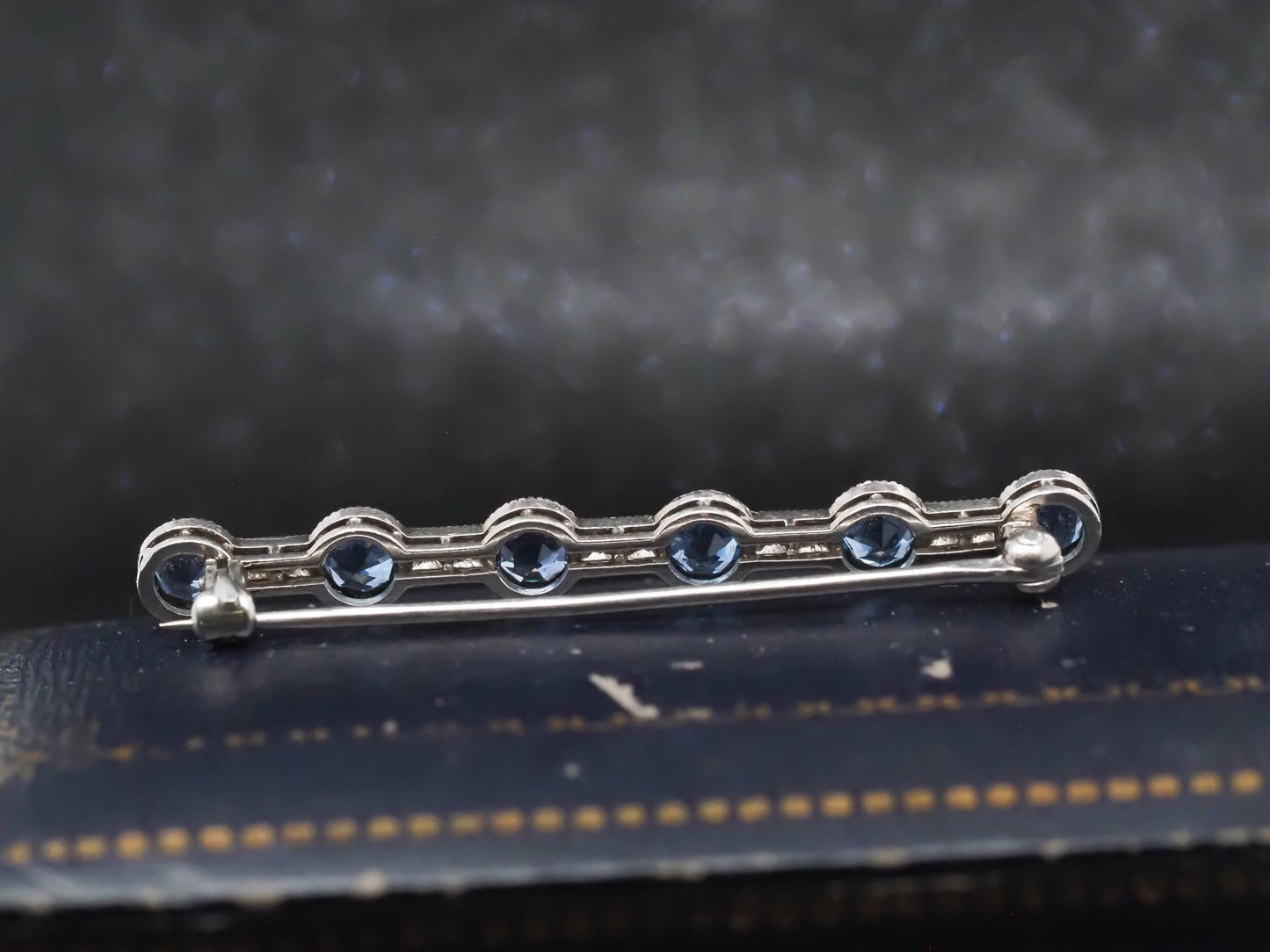 Estate Art Deco Platinum YOGO Sapphire and Diamond Line Brooch