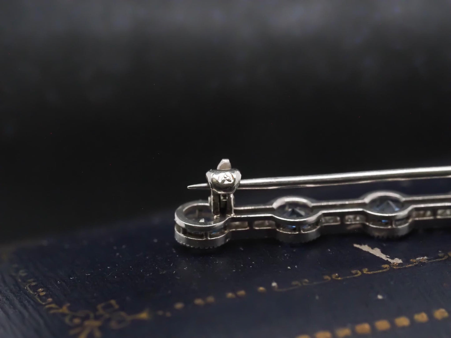 Estate Art Deco Platinum YOGO Sapphire and Diamond Line Brooch