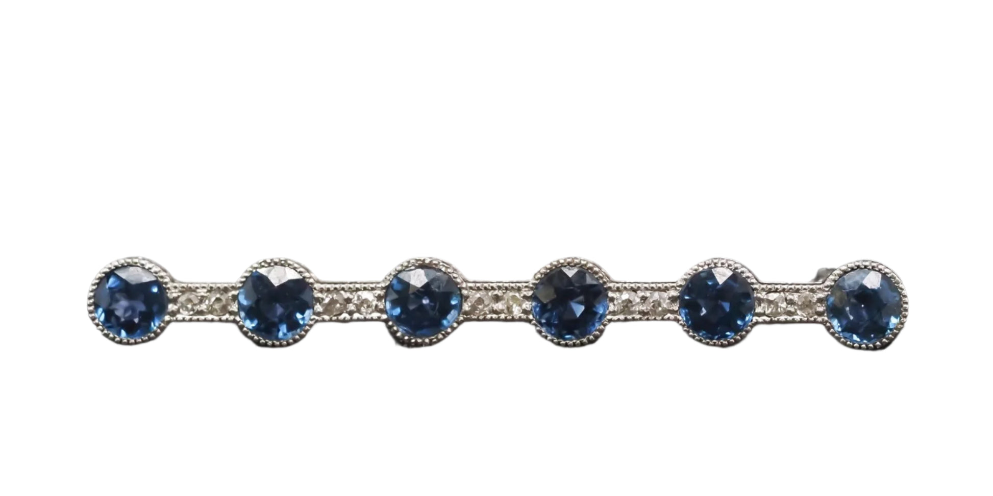 Estate Art Deco Platinum YOGO Sapphire and Diamond Line Brooch