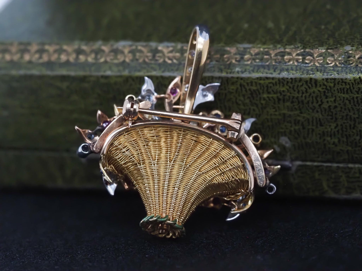 Estate Vintage 14K Yellow Gold Floral Basket Pendant and Brooch