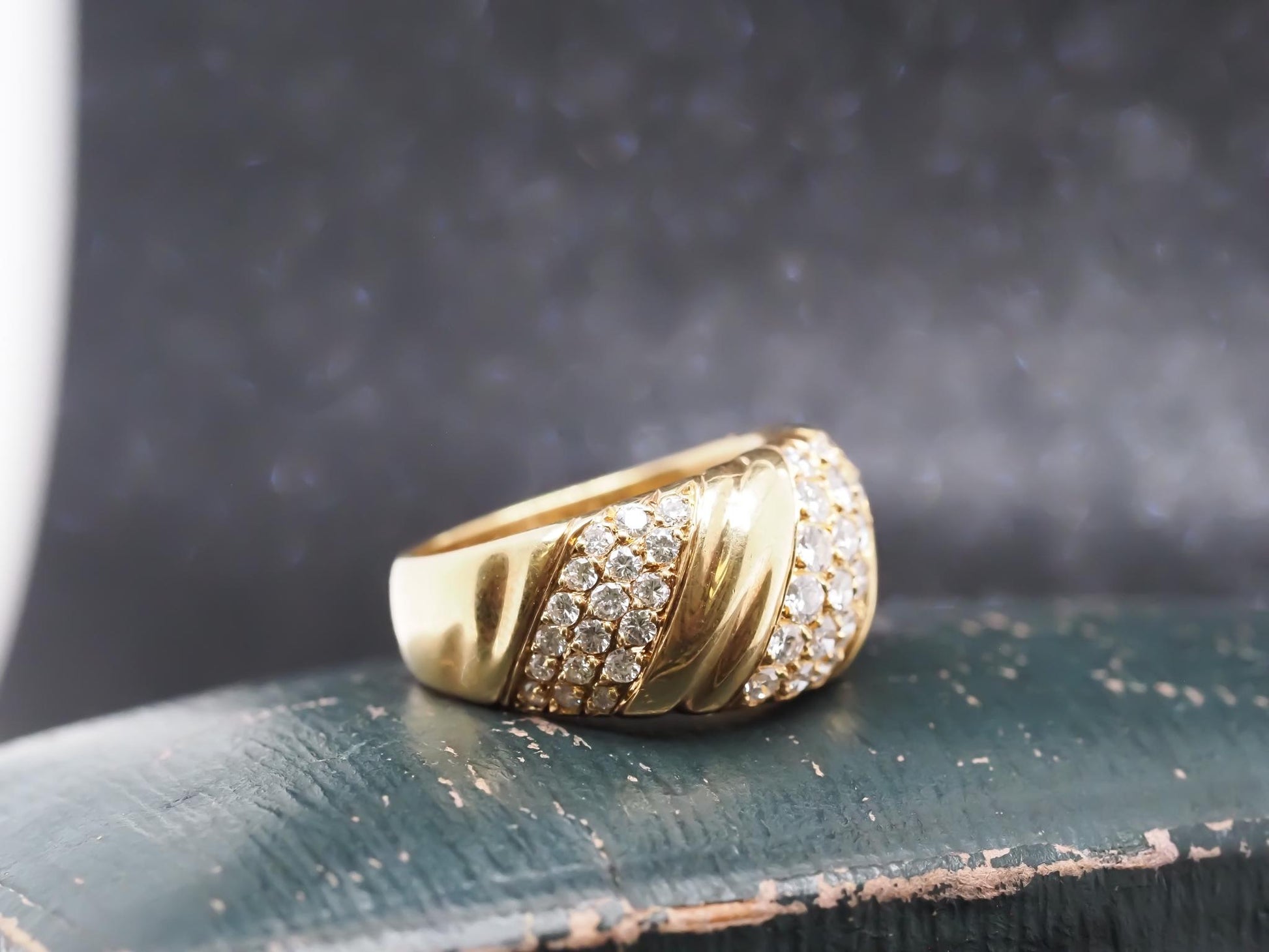 Vintage 18K Yellow Gold Van Cleef & Arpels Diamond Swirl Ring