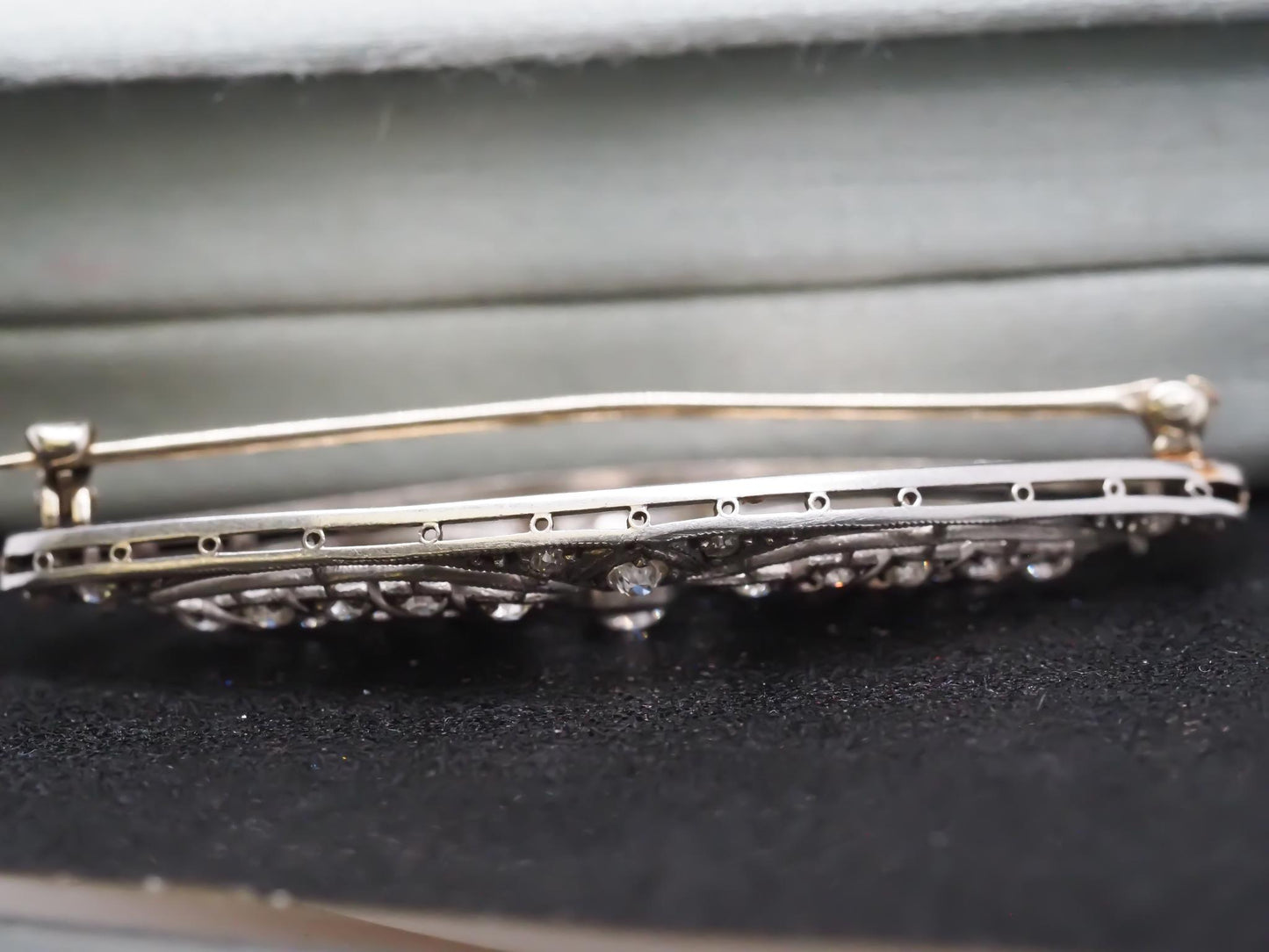 Estate Edwardian Platinum Navette Old European Diamond Brooch