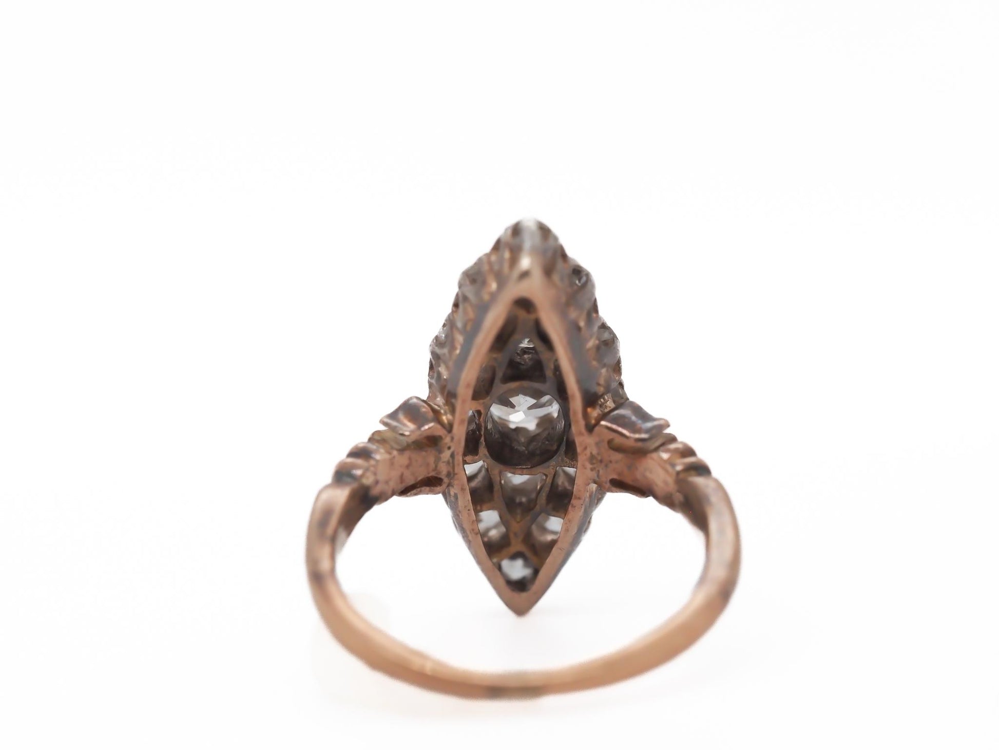 Circa 1900s Old European Brilliant Diamond Navette Ring