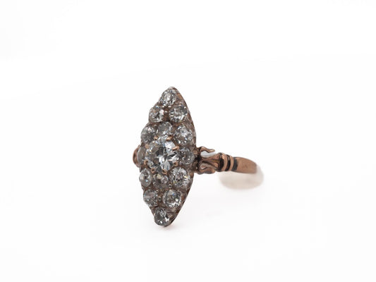 Circa 1900s Old European Brilliant Diamond Navette Ring