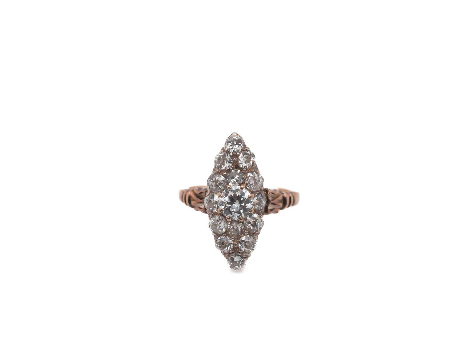 Circa 1900s Old European Brilliant Diamond Navette Ring