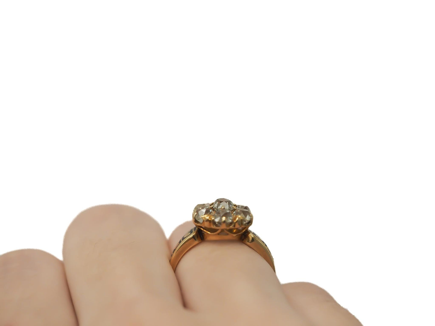 Circa 1890s Old Miner Diamond and Enamel Engagement Ring