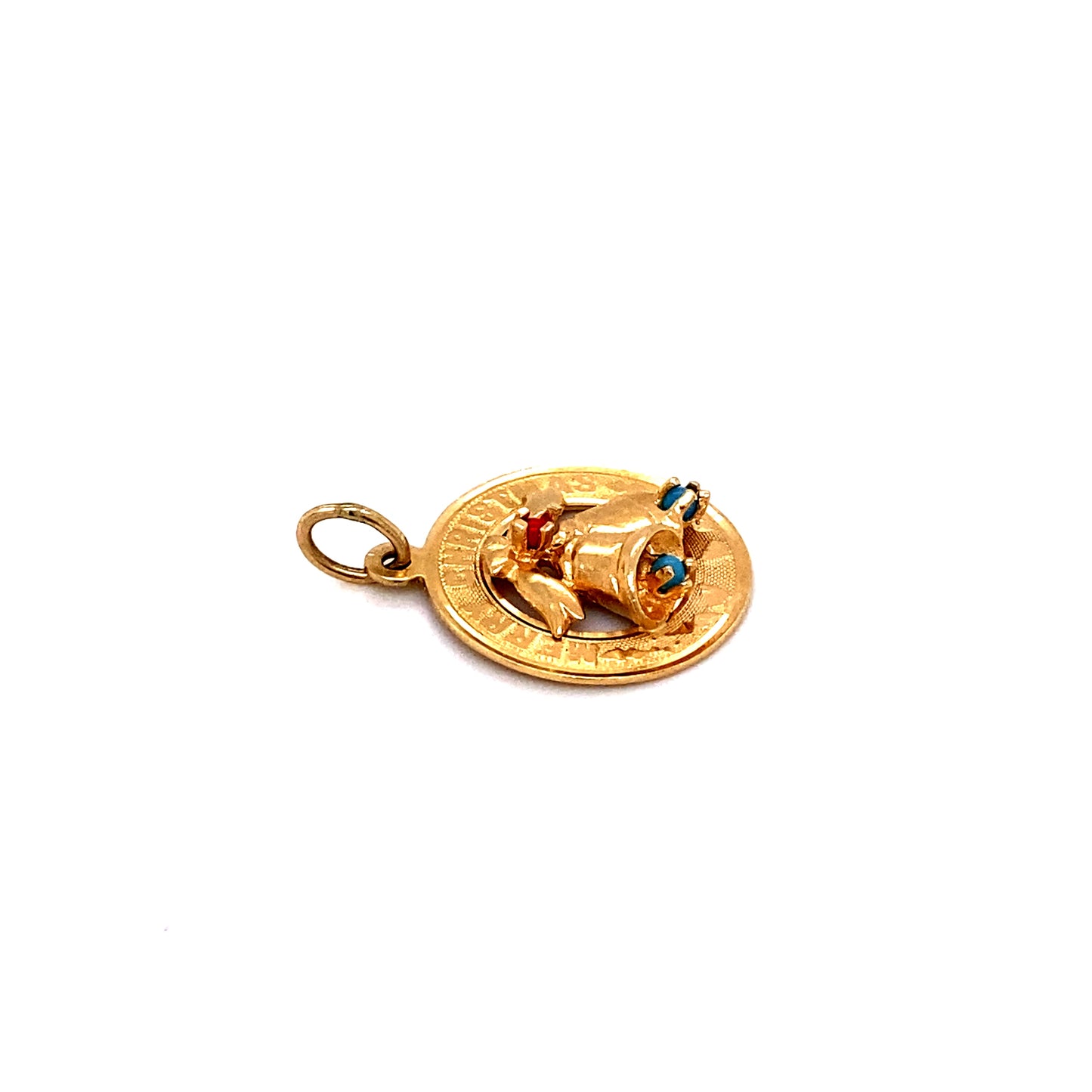 Vintage 1980s Gemstone "Merry Christmas" Bell Charm in 14k Gold