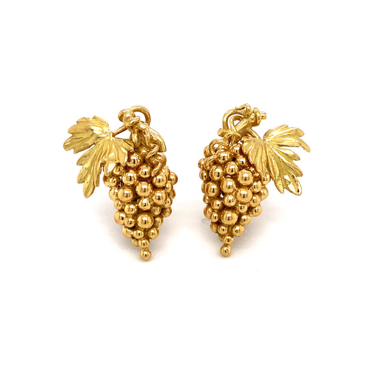 1950s Retro French Clip Grape Earrings in 18K Gold