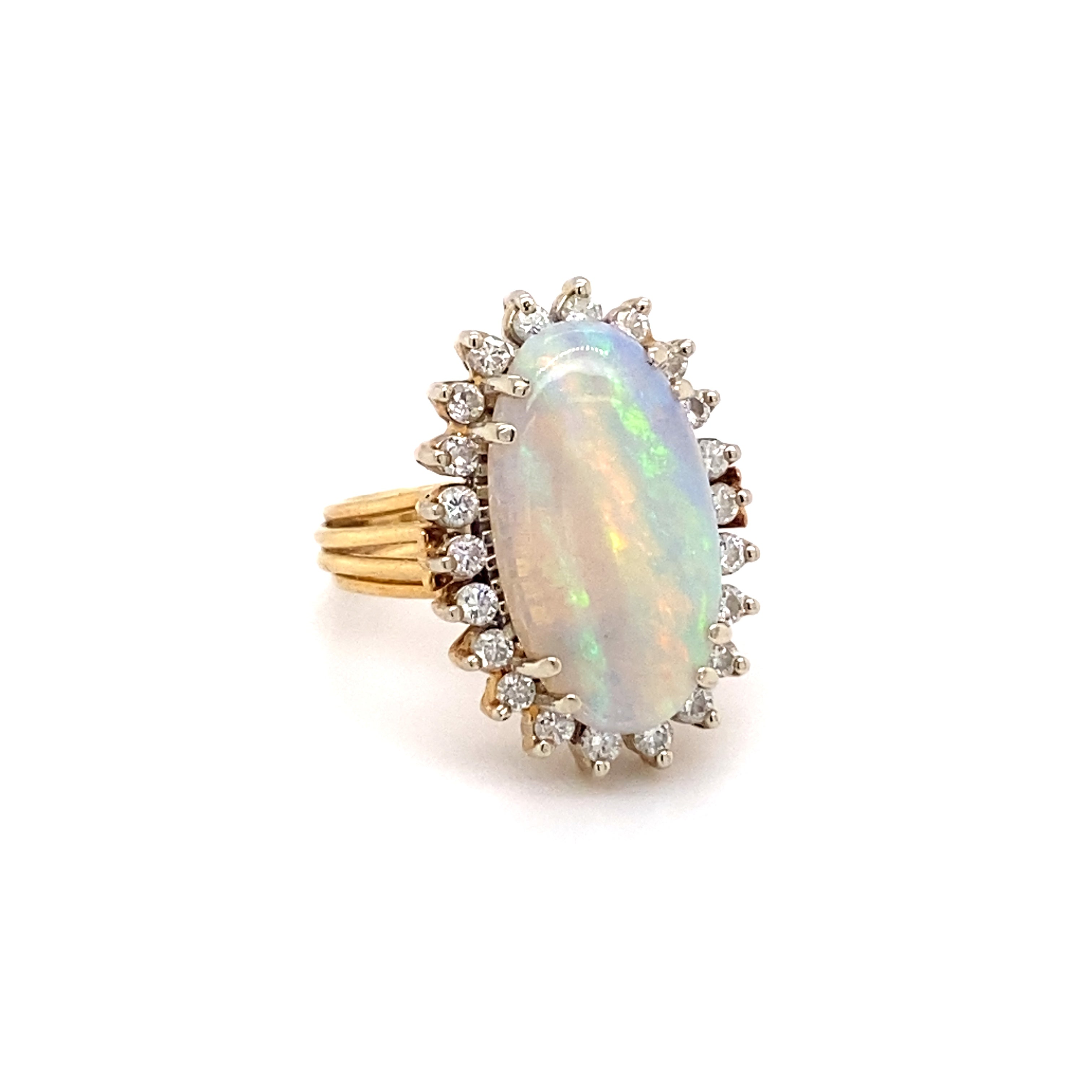 Retro 3.0 Carat Striped Opal and Diamond Ring in 18K Gold