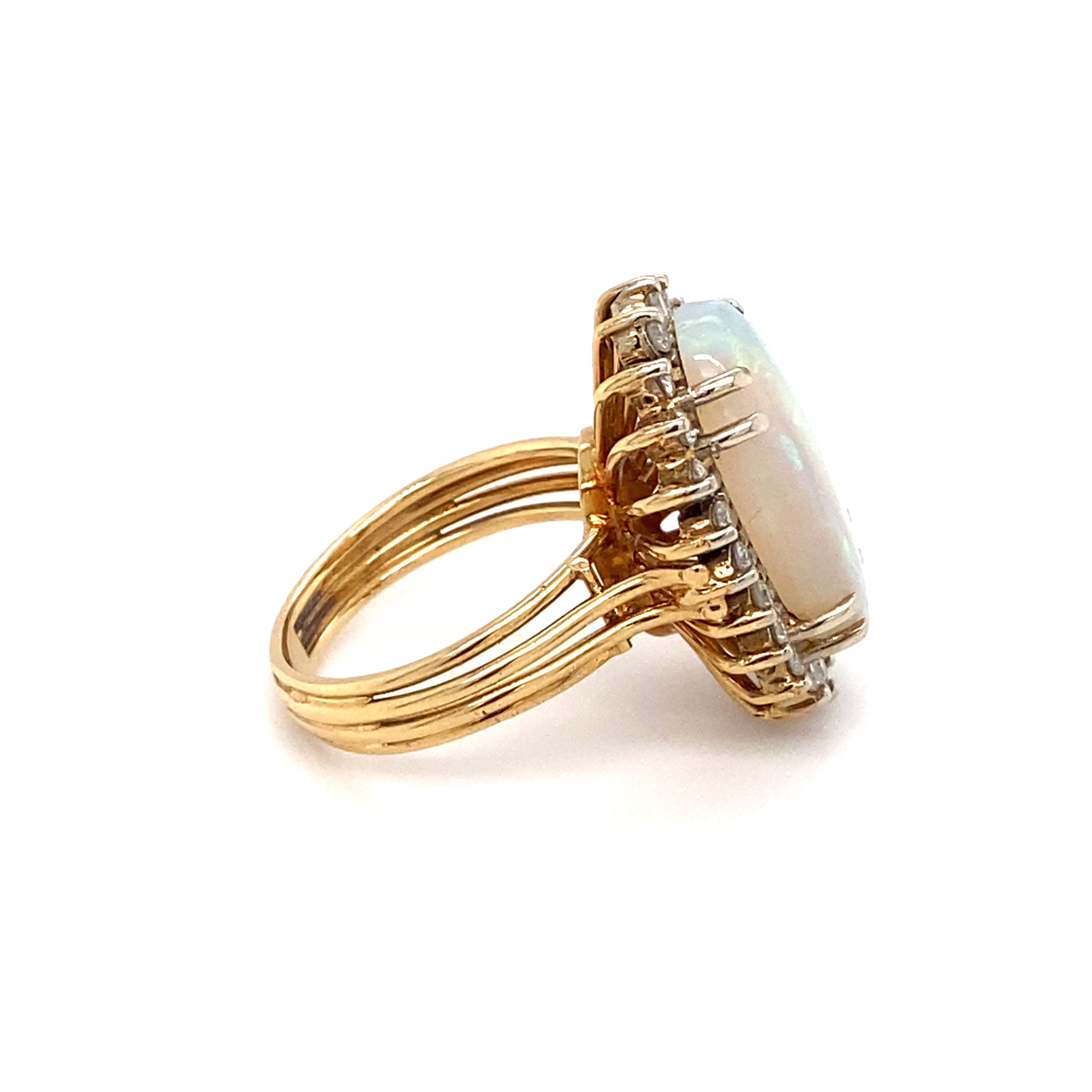 Retro 3.0 Carat Striped Opal and Diamond Ring in 18K Gold