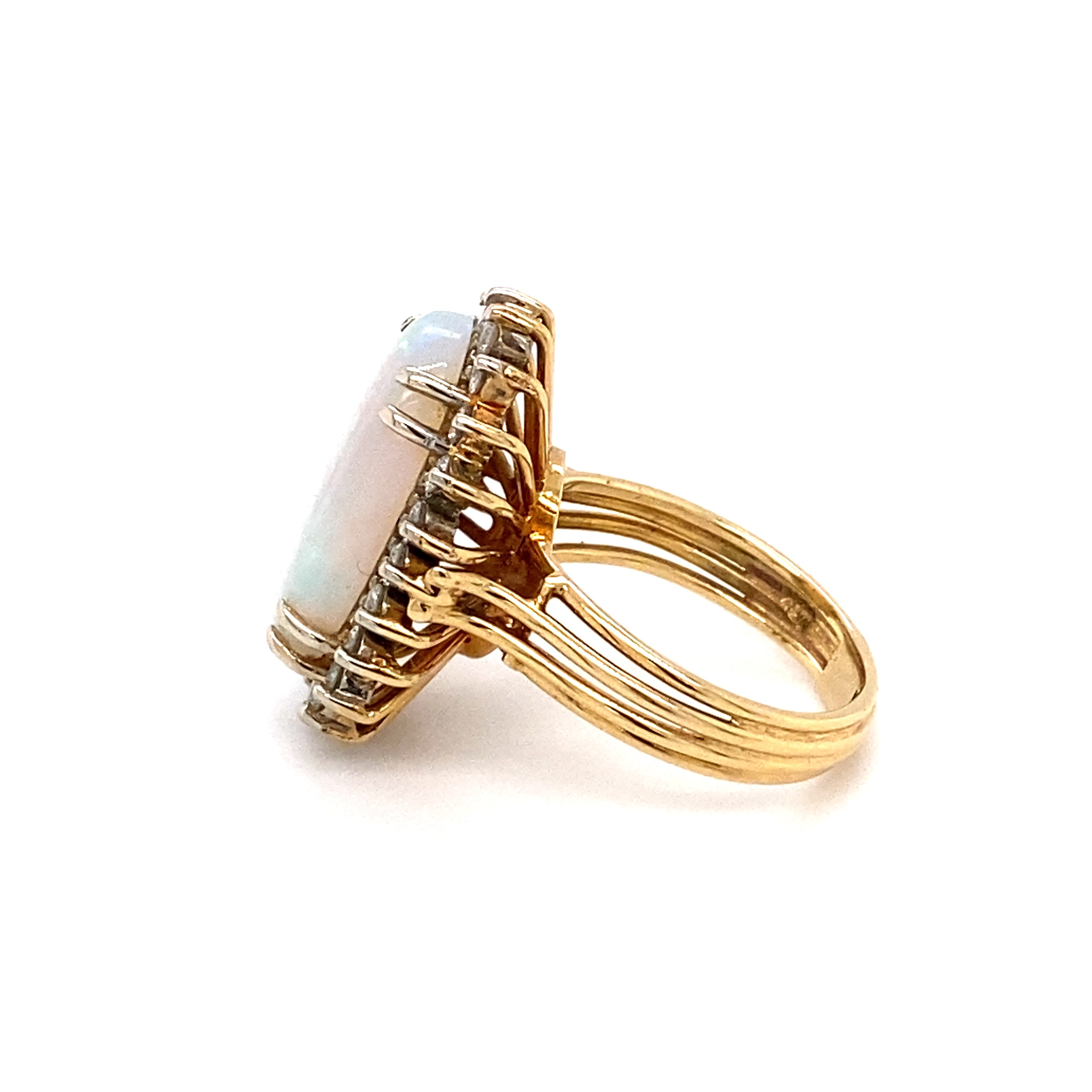 Retro 3.0 Carat Striped Opal and Diamond Ring in 18K Gold