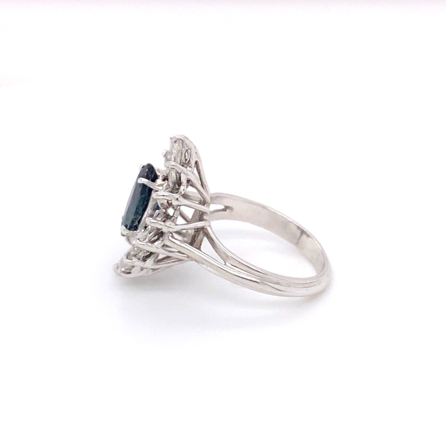 1950s Vintage Marquise Sapphire and Diamond Ring in 18K White Gold