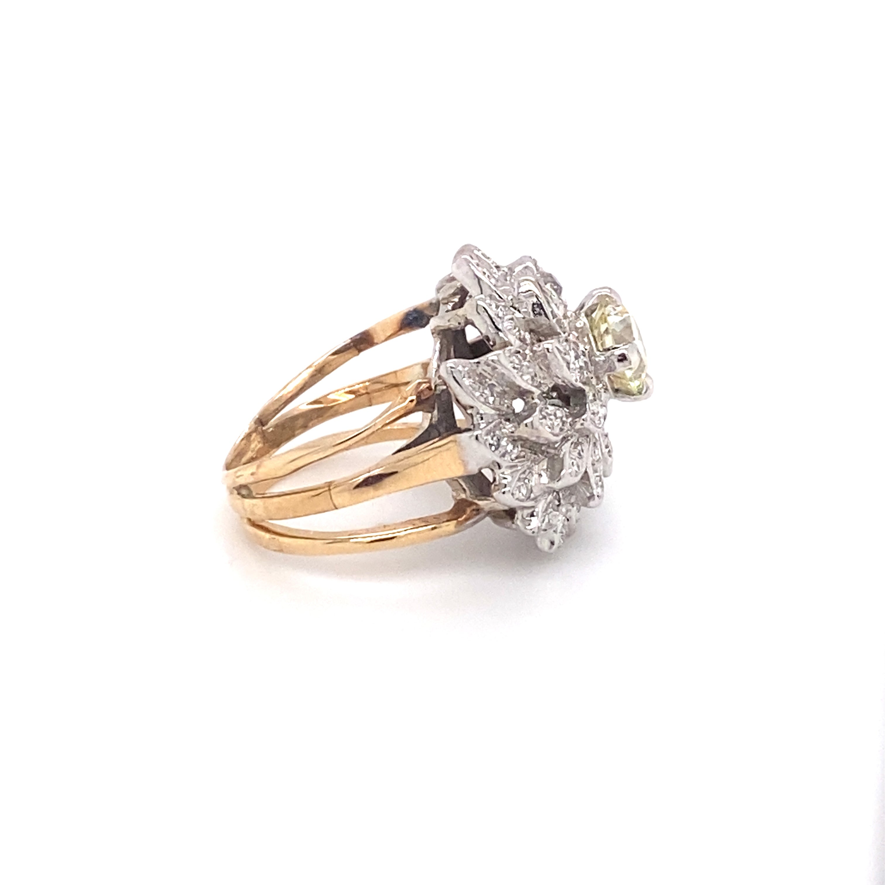 Estate Vintage Diamond Blossom Ring in 14k White and Yellow Gold