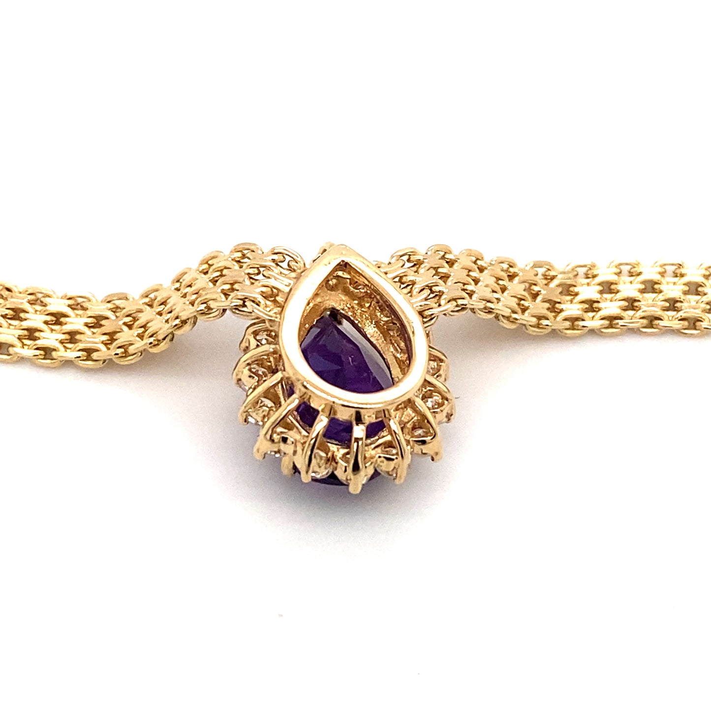 Circa 1950 4.0Ct Amethyst and Diamond Halo Necklace in 14 Karat Gold
