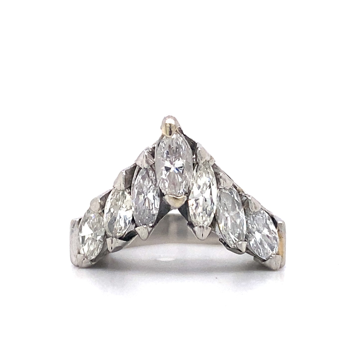 Circa 1950 V-Shaped 1.67 Carat Marquise Diamond Accent Ring in Platinum