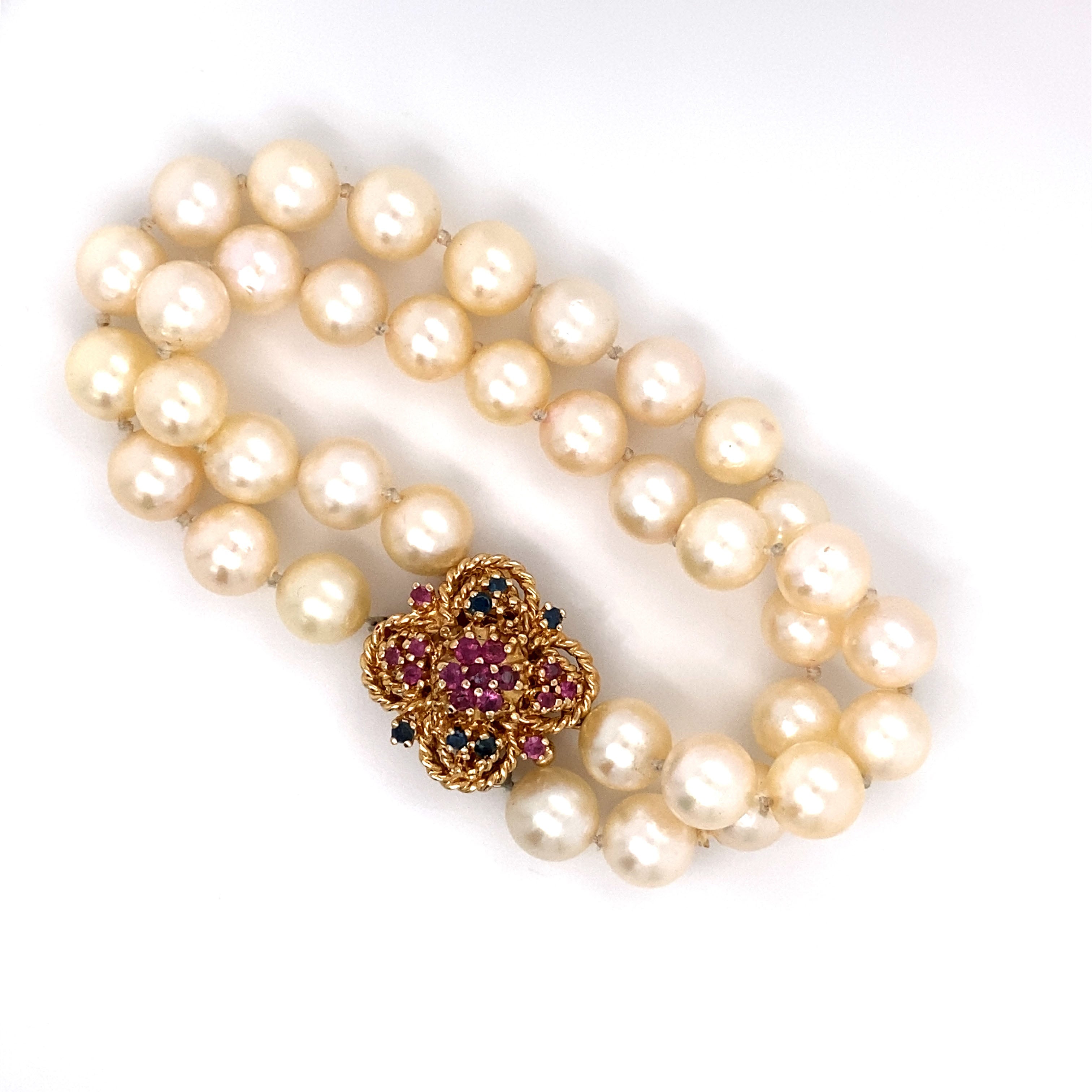 14K Yellow Gold Double Strand Pearl Flower Bracelet | Shin Brothers  Jewelers Inc.