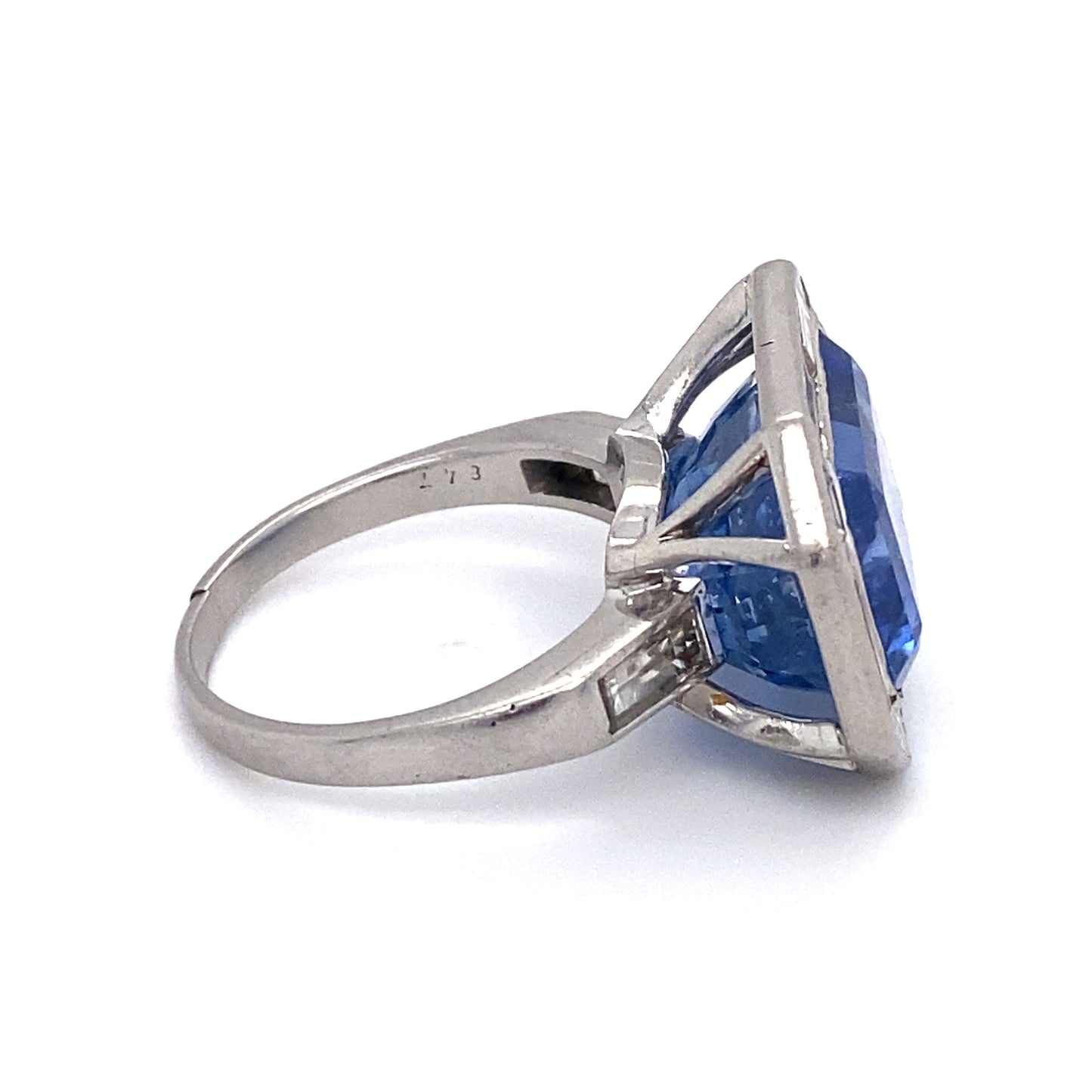 Circa 1980 20 Carat Natural Ceylon Sapphire and Diamond Ring in Platinum
