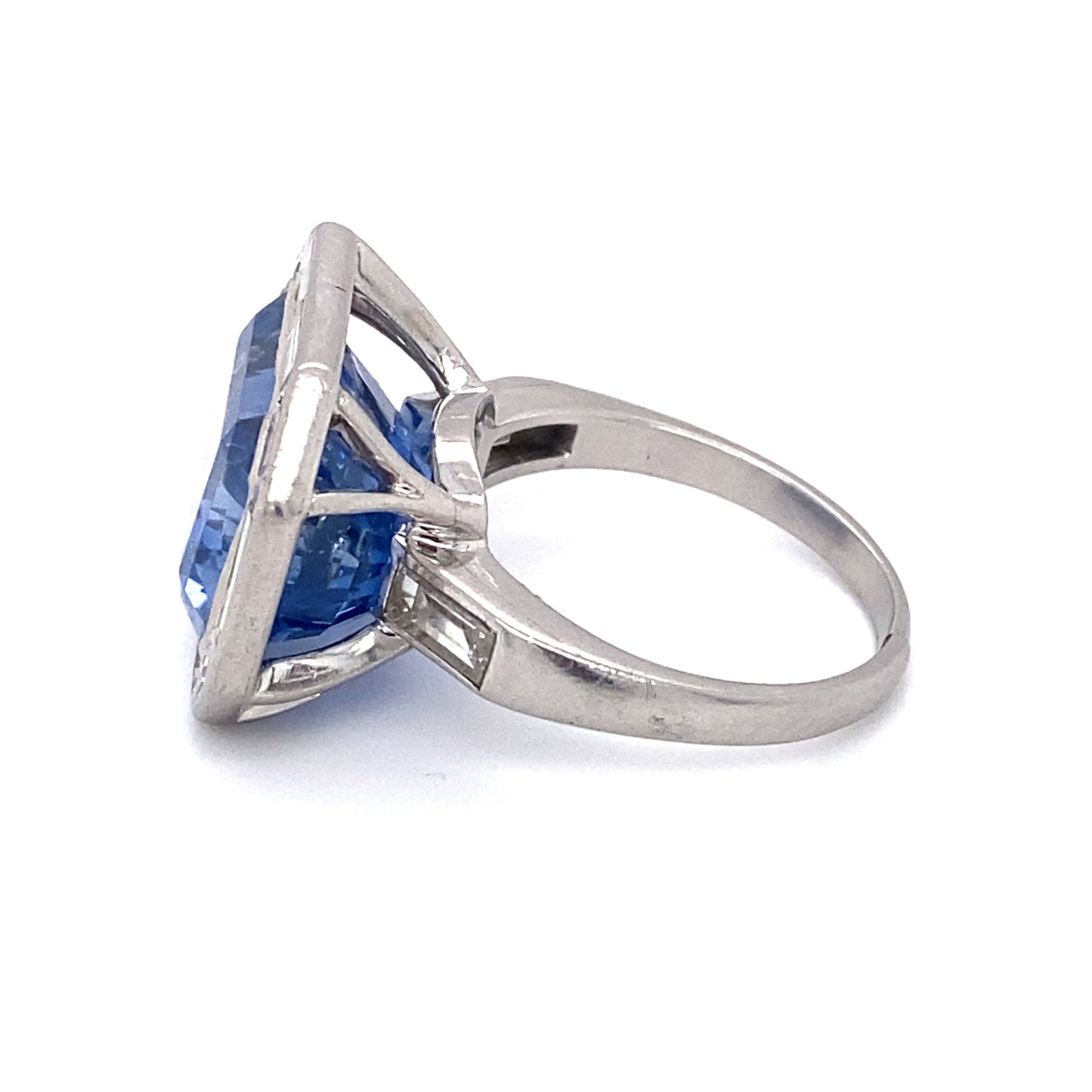 Circa 1980 20 Carat Natural Ceylon Sapphire and Diamond Ring in Platinum
