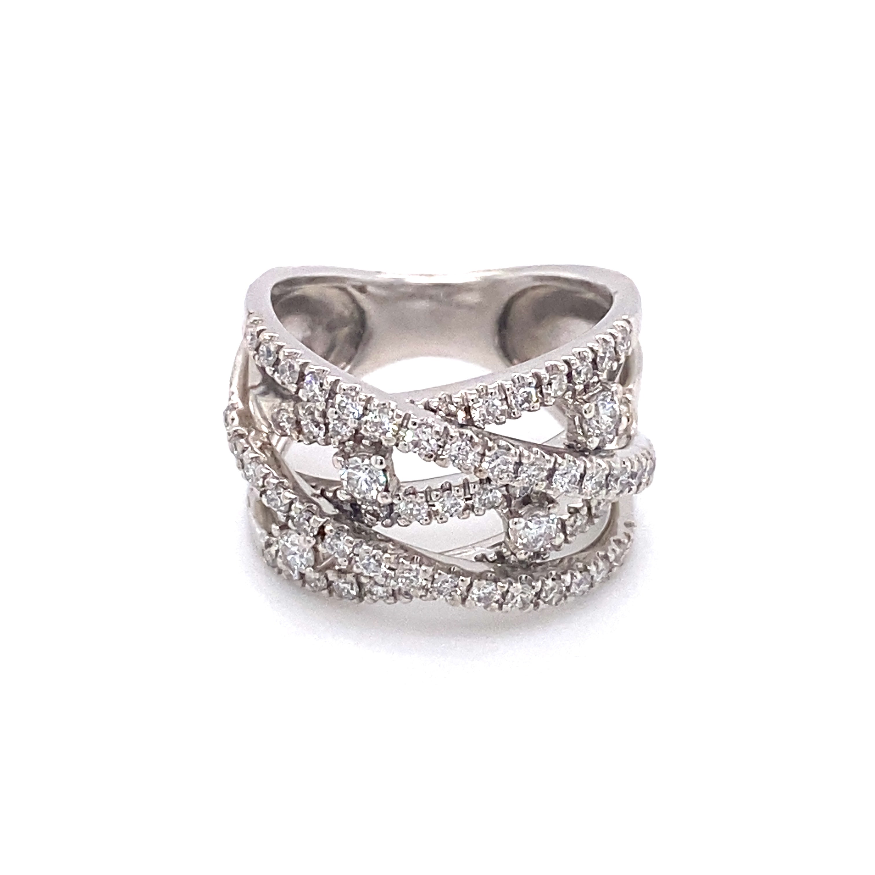 14K White Gold Criss Cross Diamond Band (33-9350)