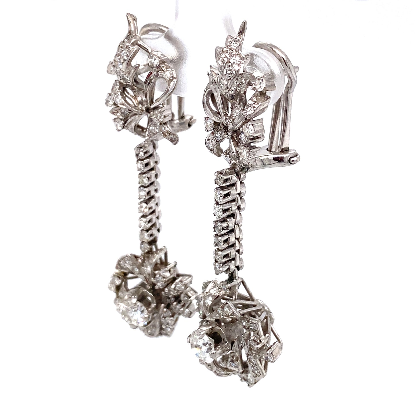 Circa 1930s 4.5 Carat Diamond Dangle Earrings in Platinum