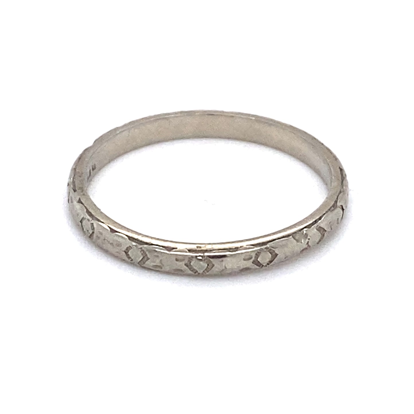 Circa 1920s Belais Art Deco Etched Wedding Band in 18K White Gold