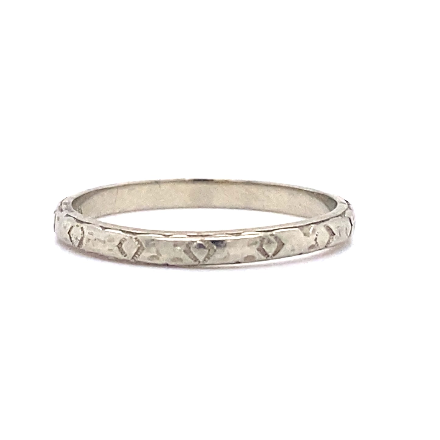 Circa 1920s Belais Art Deco Etched Wedding Band in 18K White Gold
