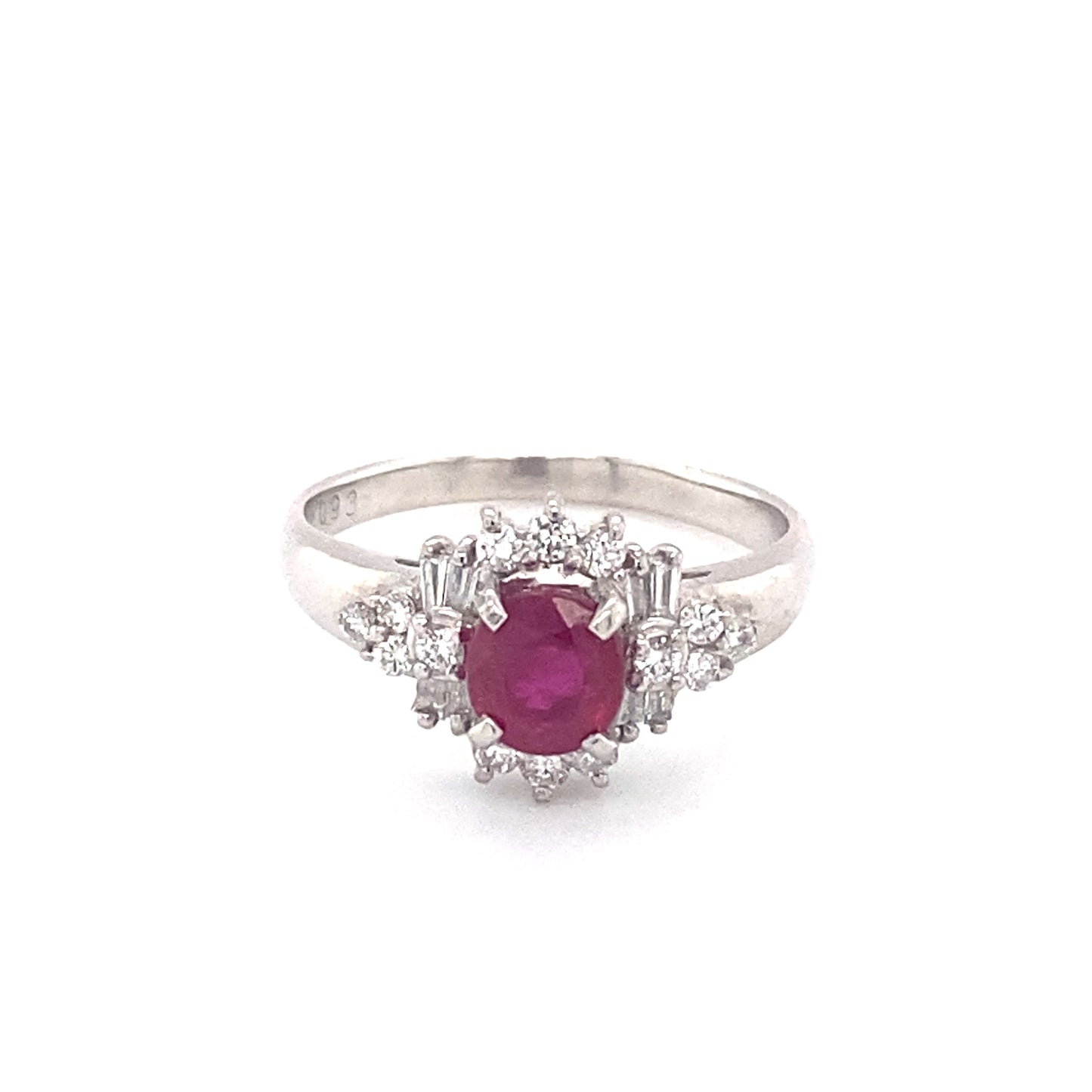 Circa 2000s 0.93ct Ruby and Diamond Engagement Ring in Platinum