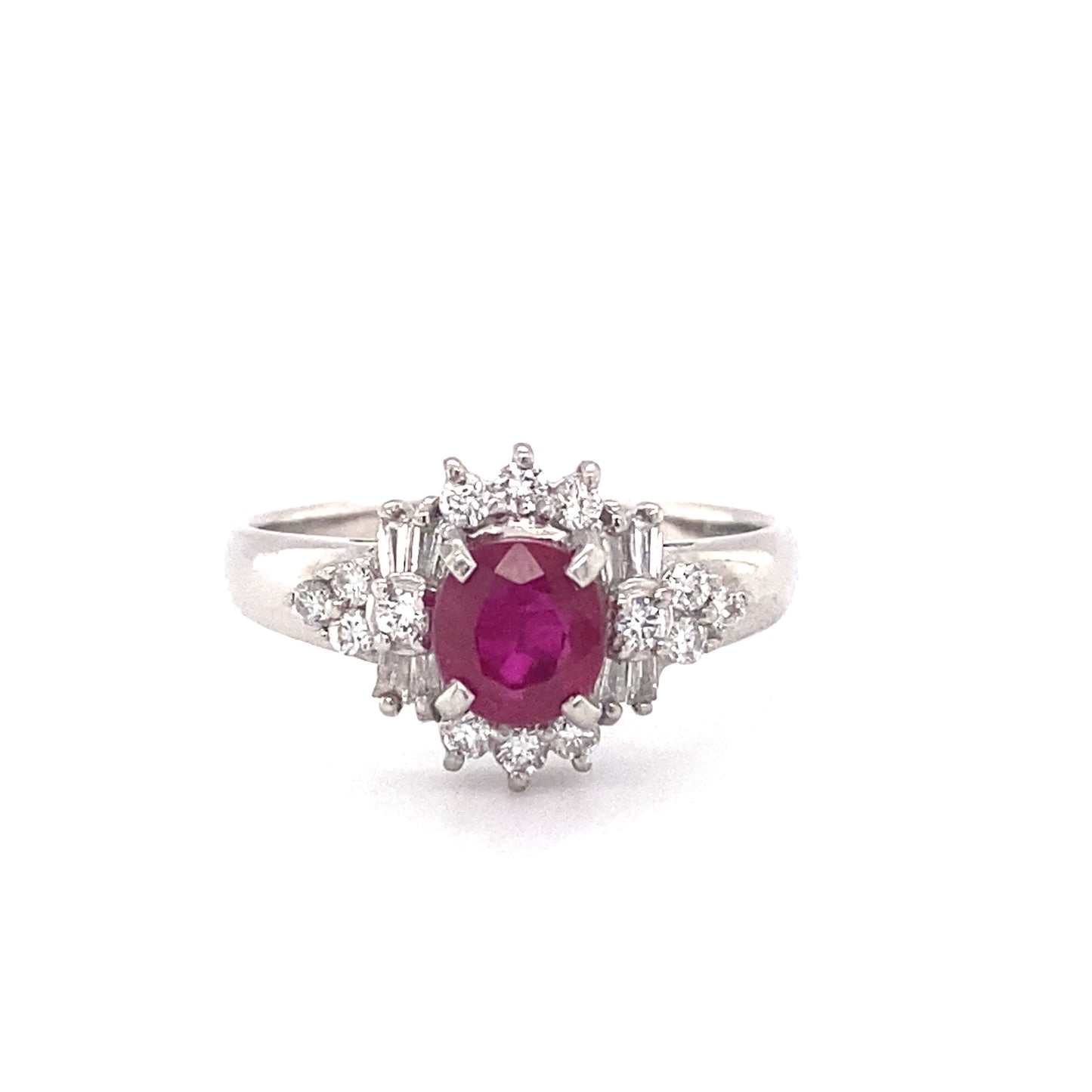 Circa 2000s 0.93ct Ruby and Diamond Engagement Ring in Platinum