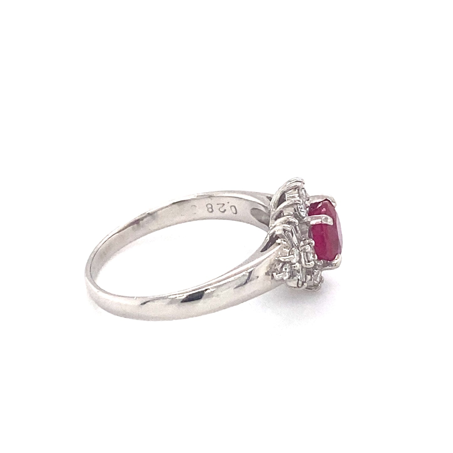 Circa 2000s 0.93ct Ruby and Diamond Engagement Ring in Platinum