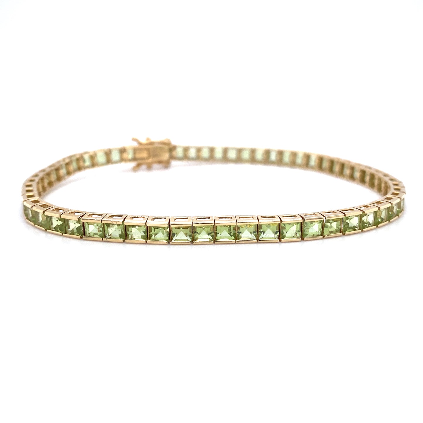 Circa 2000s Asscher Cut Peridot Tennis Bracelet in 14K Gold