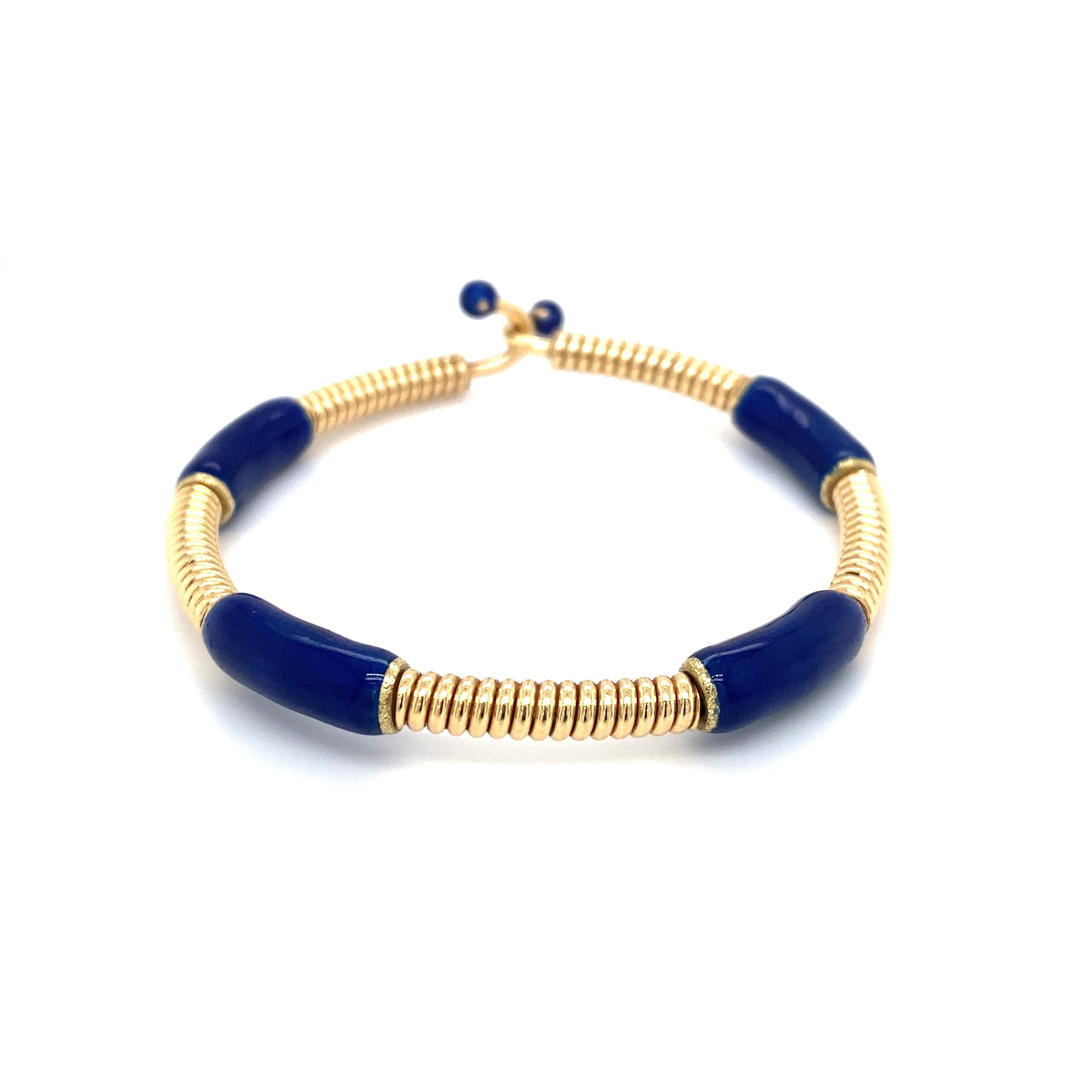 Circa 1980s GUCCI Blue Enamel Twist Bracelet in 18K Gold - The