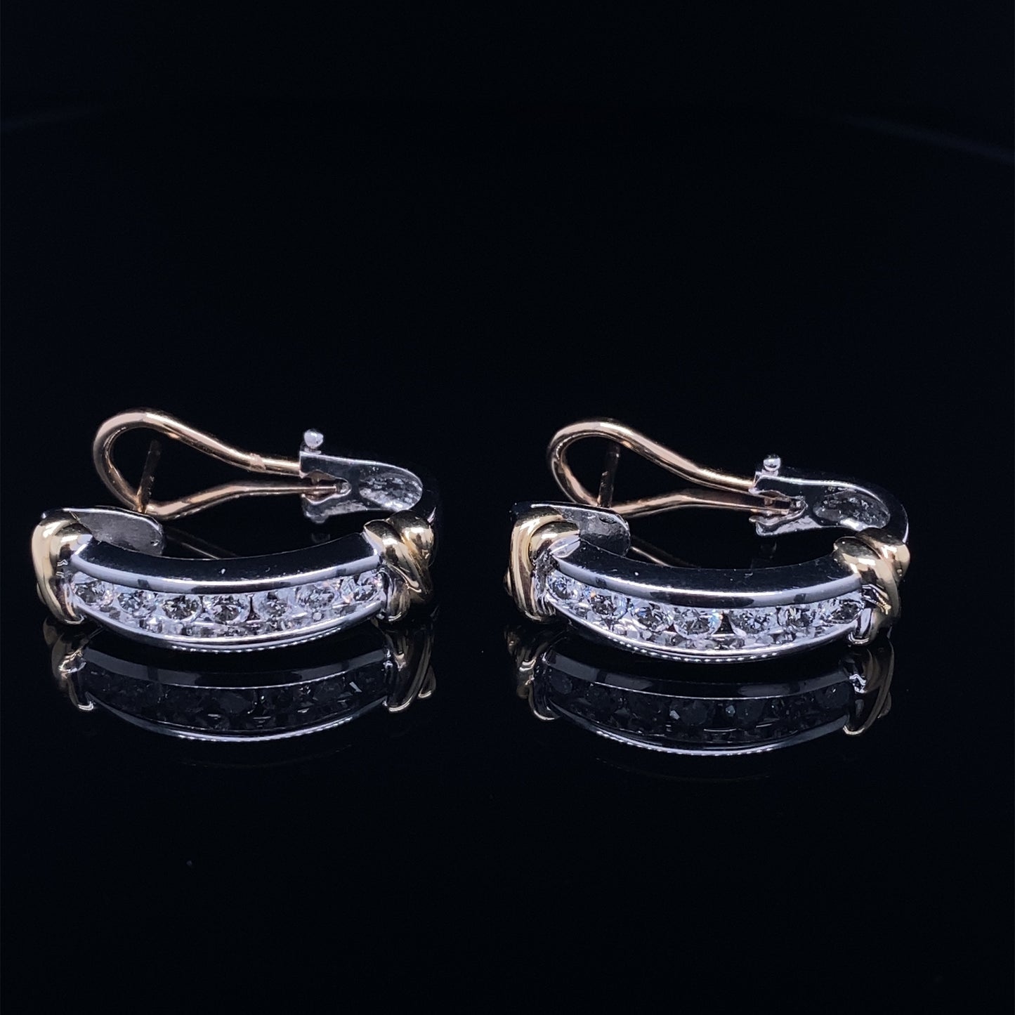 Circa 2000s 1.75 CTW Diamond Hoop Earrings in Two Tone 14K Gold