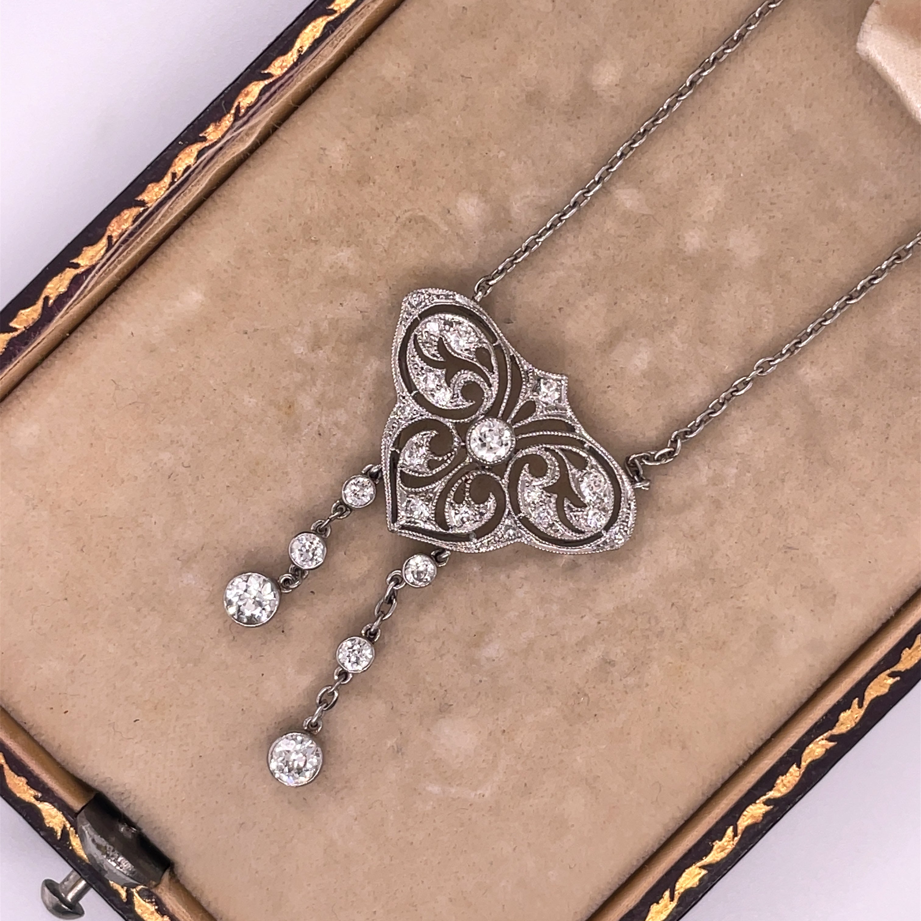 Edwardian Diamond & Platinum filigree Necklace - Fereshteh