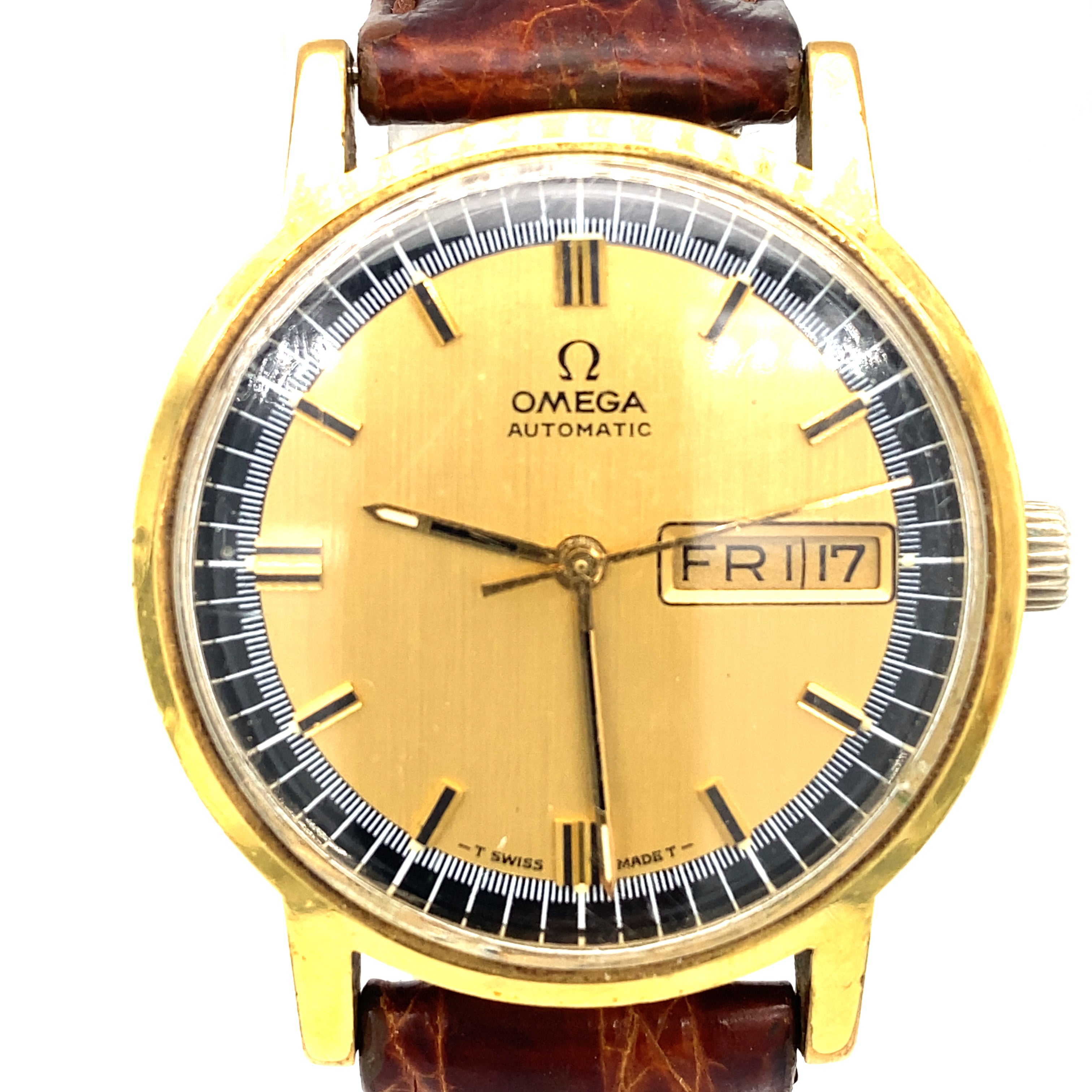 Circa 1990s OMEGA Wrist Watch with Date Function and Gold Tone