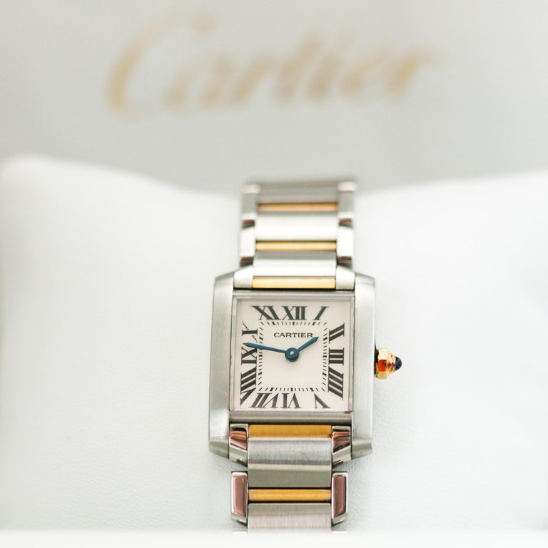 Cartier tank watch two tone hotsell