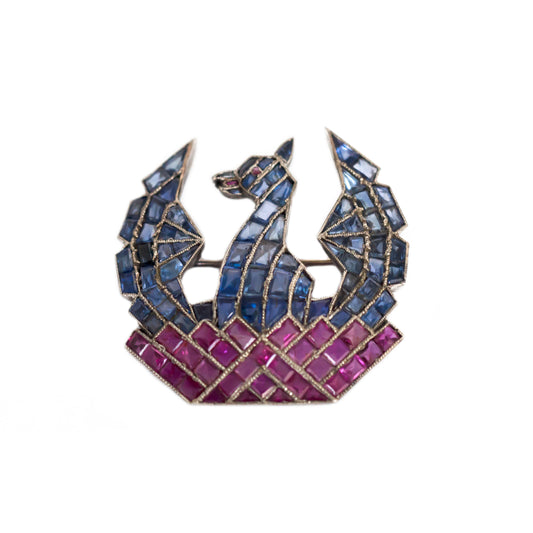 Vintage Phoenix Bird Ruby & Sapphire Pin LVI#2