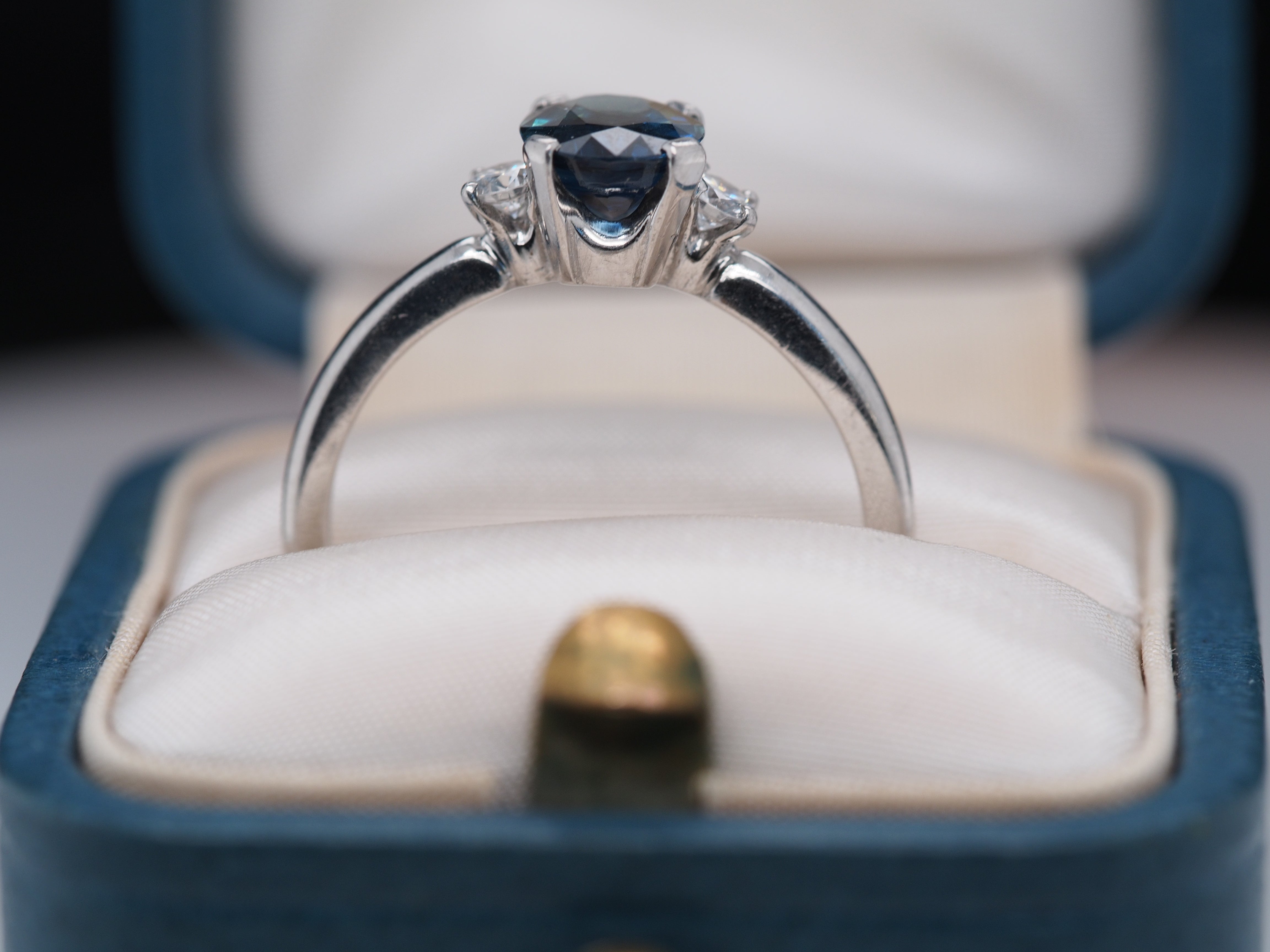 1980s Tiffany & Co Platinum Sapphire and Diamond Engagement Ring