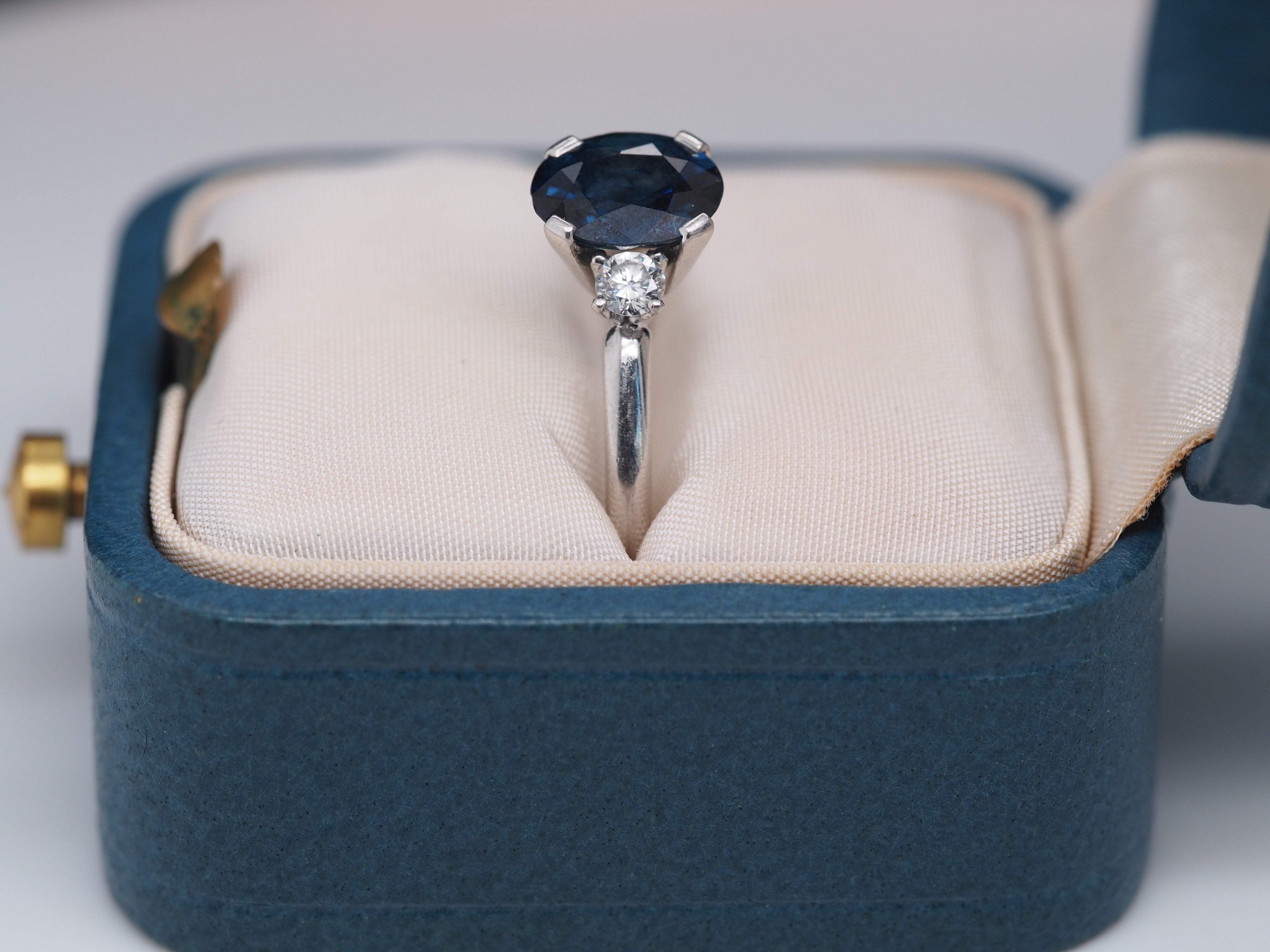 1980s Tiffany & Co Platinum Sapphire and Diamond Engagement Ring