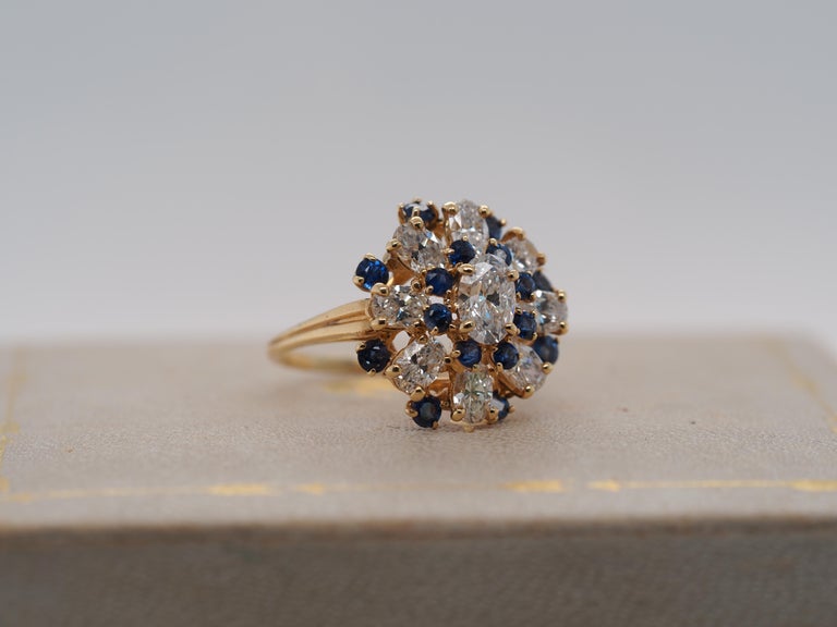 Oscar Heyman 18K Yellow Gold Oval Diamond and Sapphire Ring