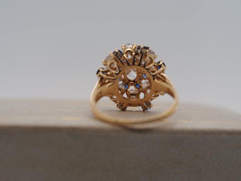 Oscar Heyman 18K Yellow Gold Oval Diamond and Sapphire Ring