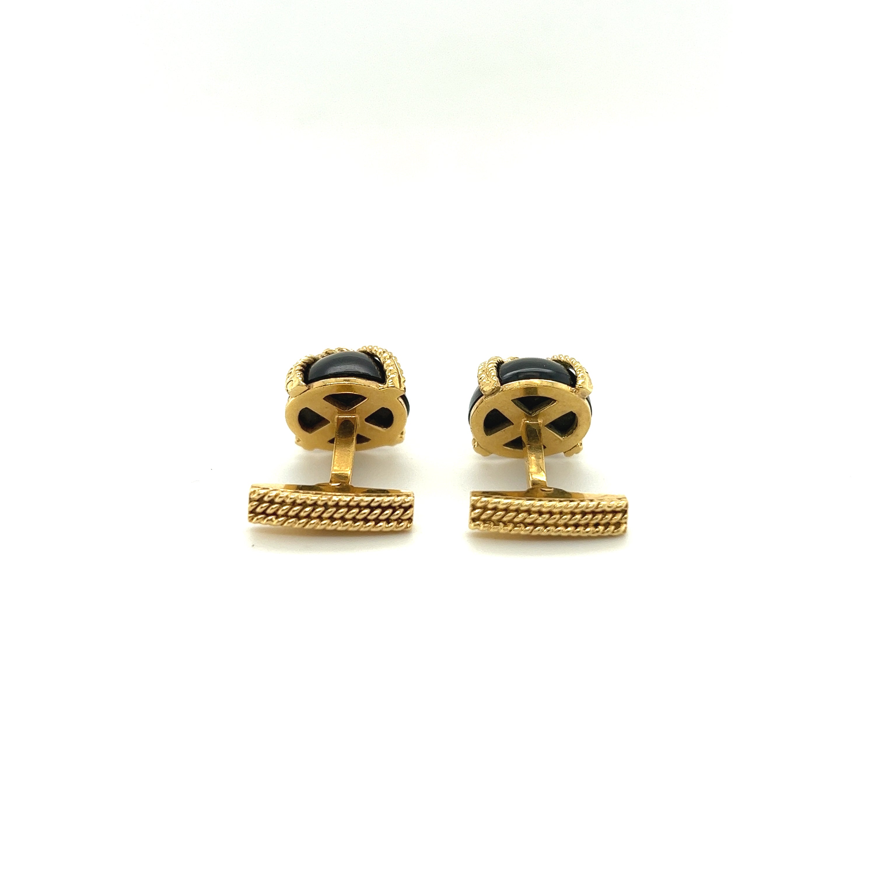 Tiffany & Co. Cufflinks Onyx Yellow Gold K14 30x10mm Pre-owned w/Box